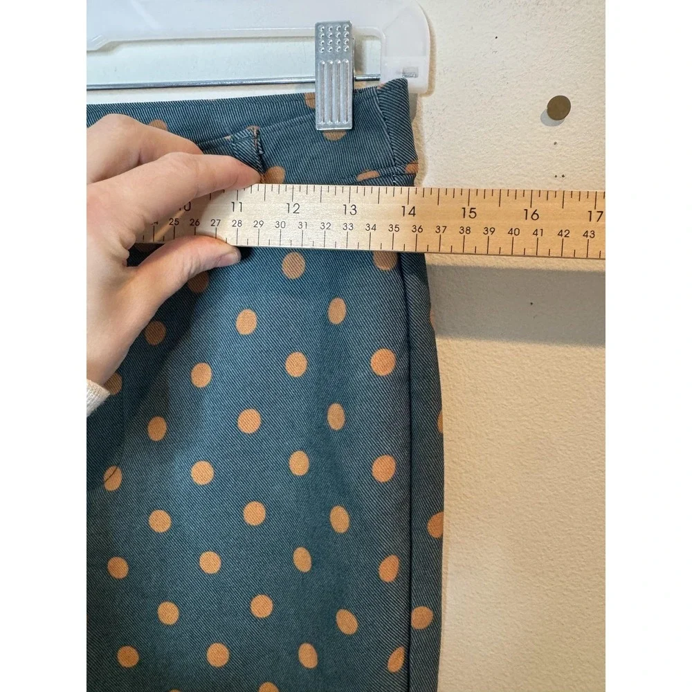 Free People Pants Womens 10 Green Polka Dot Twill Ankle Slim Crop Stretch Casual